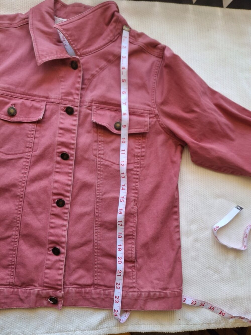 Denim & Co. Denim Jacket, Button-Front, Pockets, Botanical Print Trim, Size M - Picture 11 of 12